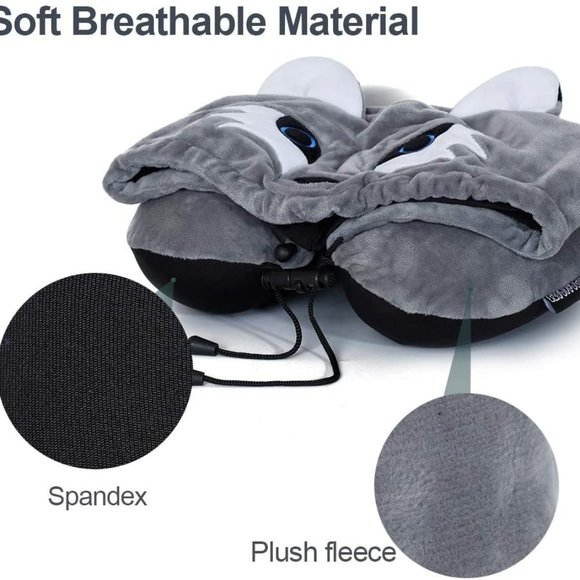 Memory Foam Neck Travel Pillow with Wolf Hood New - Picture 4 of 6